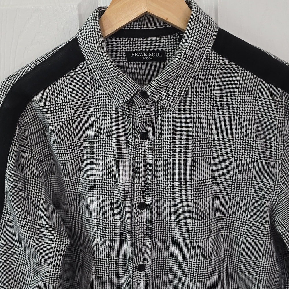Brave Soul London Prince of Wales Men's Checkered Shirt Black Size Small - Picture 6 of 14